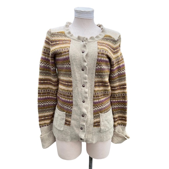 Eddie Bauer Lambswool Fair Isle Knit Cardigan Sweater Size Medium - Picture 4 of 11